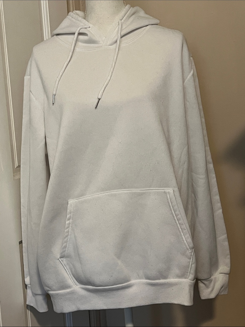 SHEIN White Oversized Hoodie with Kangaroo Pocket